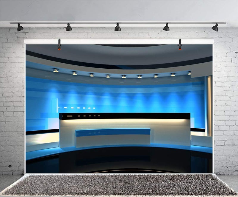 Leyiyi 7x5ft News Broadcast Hall Backdrop Recetation Desk Modern Office Interior Program Record Front Table TV Show Photo Background Business Study Adults Portrait Studio Prop Vinyl Wallpaper - Image 4